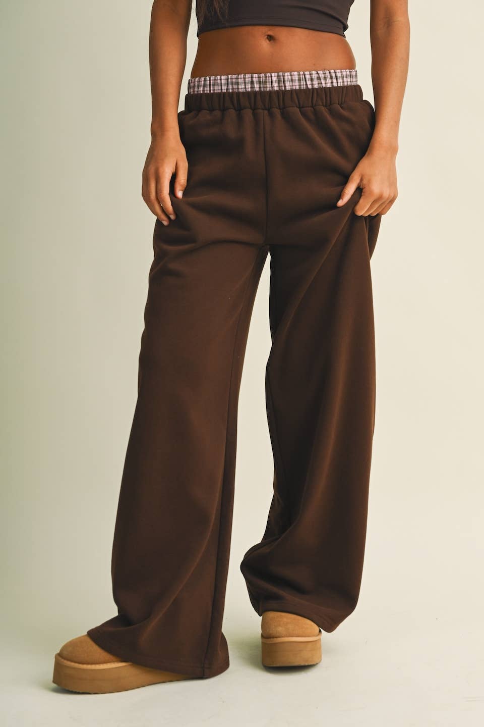 Plaid Double Layered Wide Leg Sweatpants