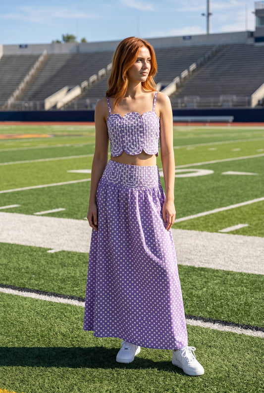Crop Top And Polka Dot Maxi Skirt Set