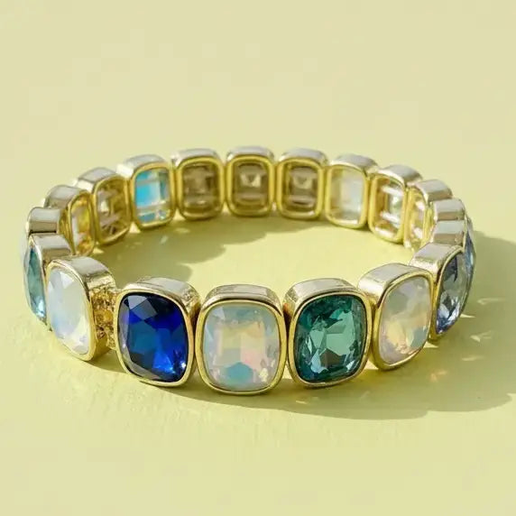 Enamel Stretch Bracelet - Square Gems - Layla - Asst Colors